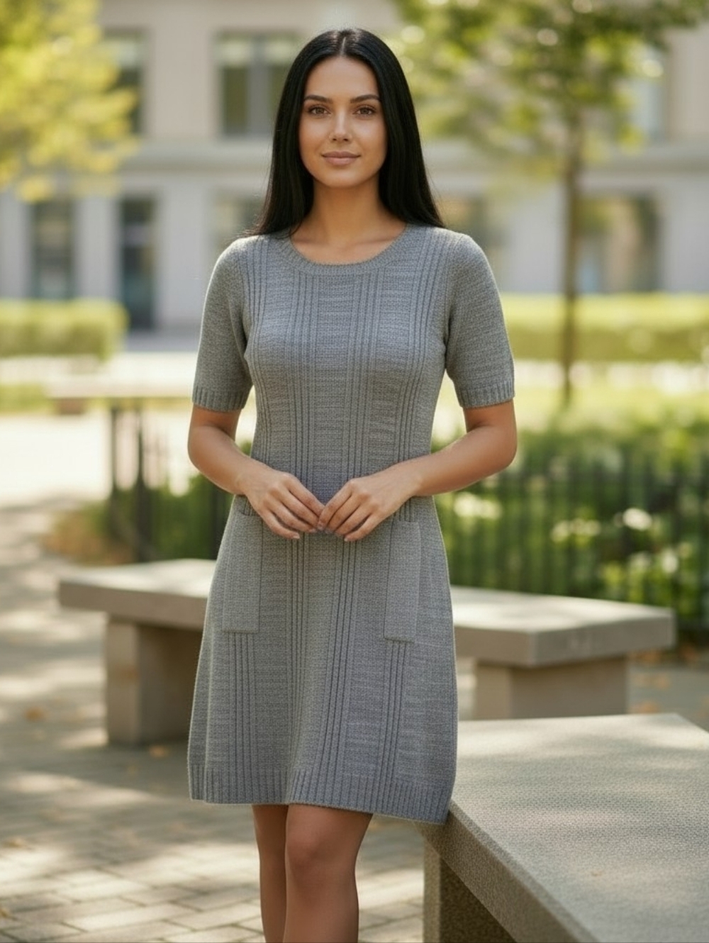 EUC Adorable JJ Basics Size Large Gray Sweater Dress With Front Pockets!